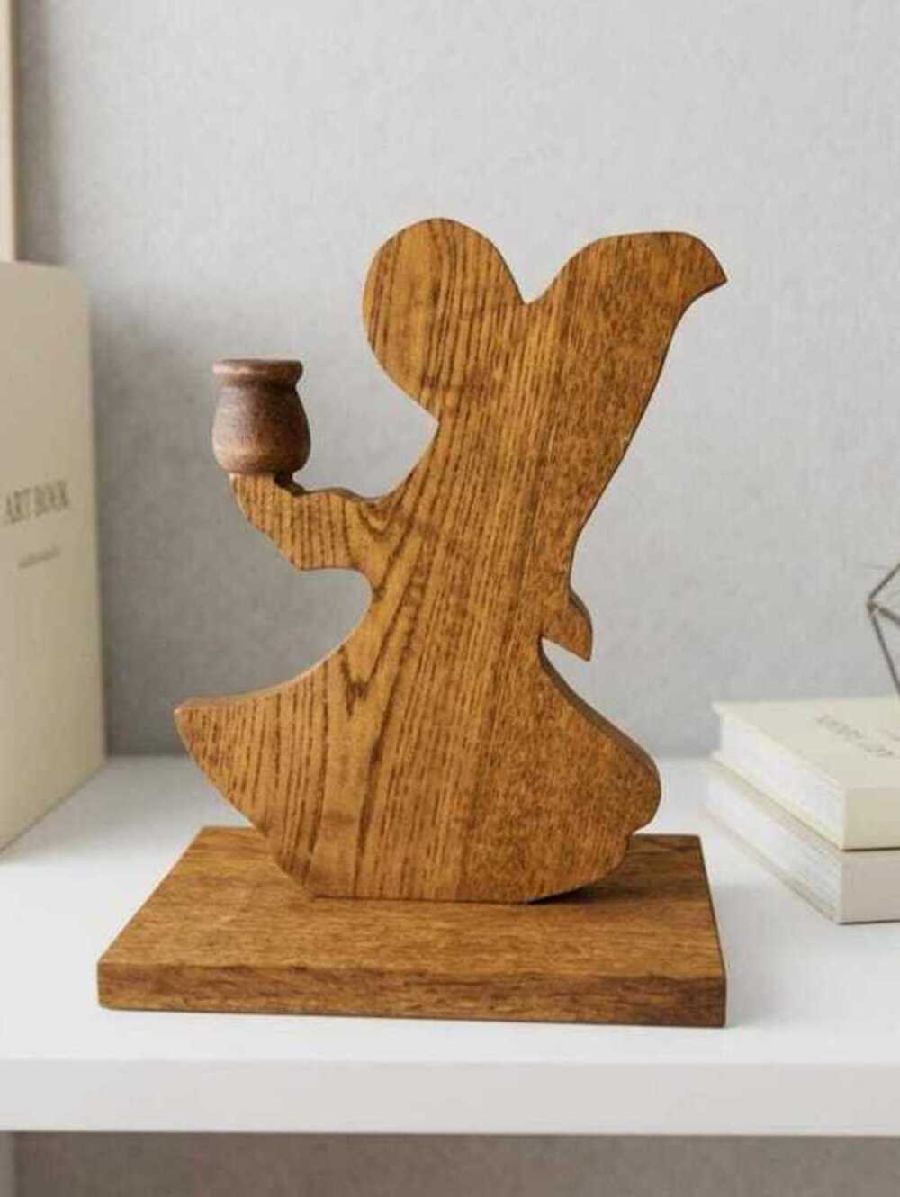 Mid-Century Modern Wooden Angel Candle Holder